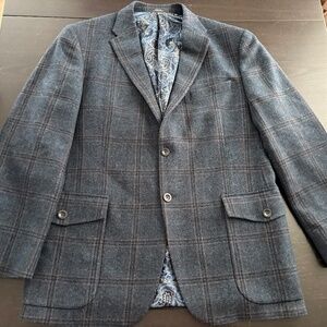 Mens Allen Edmonds Blue Wool Plaid Blazer Sportcoat Size XL USA Made